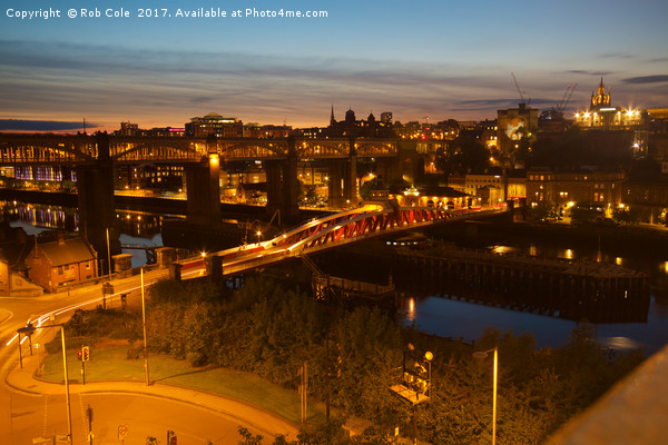 Illuminated Bridges over Tyne Picture Board by Rob Cole