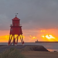 Buy canvas prints of Radiant Sunrise over Red Herd Groyne Lighthouse by Rob Cole