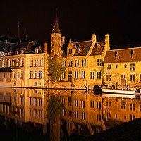 Buy canvas prints of Bruges night scene by Gwil Roberts