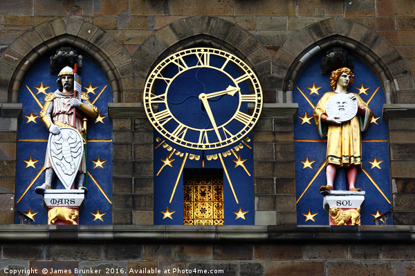 Cardiff Castle Clock Mars and Sun Statues Picture Board by James Brunker