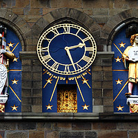 Buy canvas prints of Cardiff Castle Clock Mars and Sun Statues by James Brunker