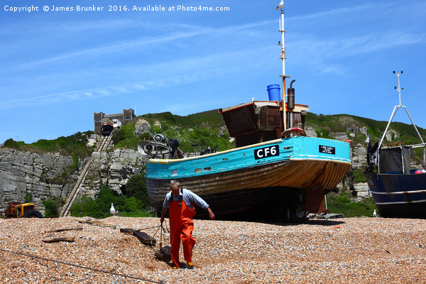 Fisherman at work Hastings East Sussex Picture Board by James Brunker