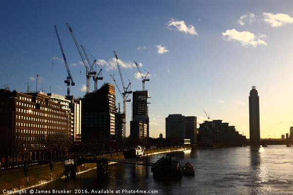 Building Sites along River Thames London Picture Board by James Brunker