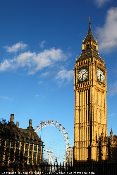 Big Ben clock tower and Millennium Wheel London Picture Board by James Brunker