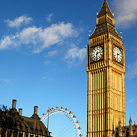 Buy canvas prints of Big Ben clock tower and Millennium Wheel London by James Brunker