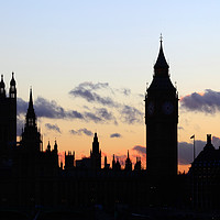 Buy canvas prints of Towers of Houses of Parliament at sunset London by James Brunker