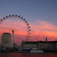 Buy canvas prints of Millennium Wheel and South Bank at Sunset by James Brunker