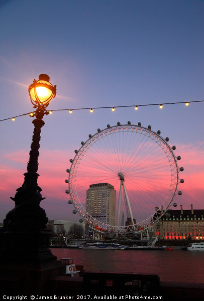 London Eye and Street Lamp at Sunset London  Picture Board by James Brunker