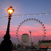 Buy canvas prints of London Eye and Street Lamp at Sunset London  by James Brunker
