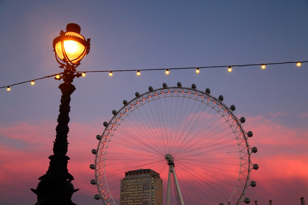 Street Lamp and Millennium Wheel at Sunset Picture Board by James Brunker
