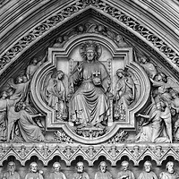 Buy canvas prints of Stone Carvings Great North Door Westminster Abbey by James Brunker