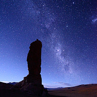 Buy canvas prints of Moais de Tara and Milky Way Atacama Desert Chile by James Brunker