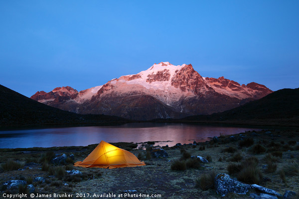 Dawn Camp by Lake and Mt Huayna Potosi Bolivia Picture Board by James Brunker