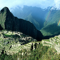 Buy canvas prints of Machu Picchu and Rainbow over Urubamba Canyon Peru by James Brunker