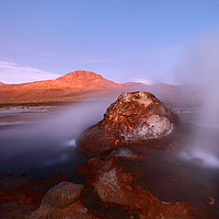 Buy canvas prints of Geyser at El Tatio at Twilight Chile by James Brunker
