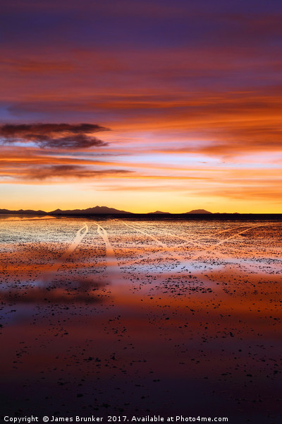 Sunset Journeys on the Salar de Uyuni Bolivia Vert Picture Board by James Brunker