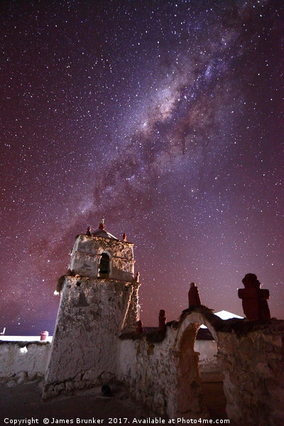 Milky Way Above Parinacota Village Church Chile Picture Board by James Brunker