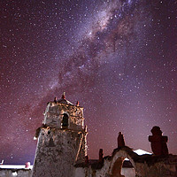 Buy canvas prints of Milky Way Above Parinacota Village Church Chile by James Brunker