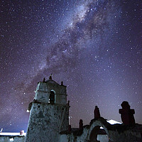 Buy canvas prints of Milky Way and Parinacota Church Belfry Chile by James Brunker