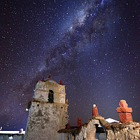 Buy canvas prints of Milky Way and Parinacota Church Bell Tower Chile by James Brunker