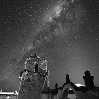 Buy canvas prints of Milky Way and Parinacota Church Monochrome Chile by James Brunker