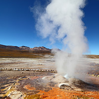 Buy canvas prints of Geyser and mineral Deposits at El Tatio Chile by James Brunker