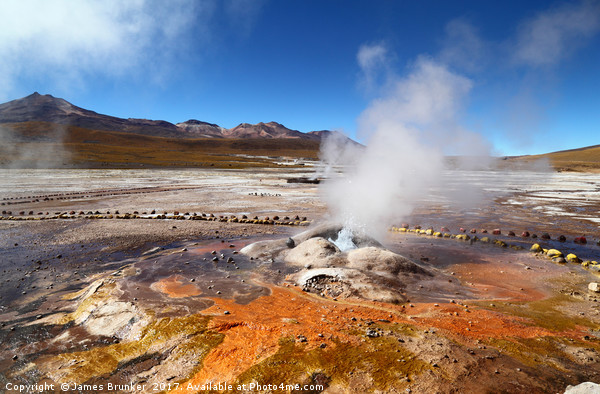 Mineral Deposits and Geyser at El Tatio Chile Picture Board by James Brunker