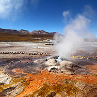 Buy canvas prints of Mineral Deposits and Geyser at El Tatio Chile by James Brunker