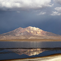 Buy canvas prints of Stormy Skies Over Lake Chungara Chile Vertical by James Brunker