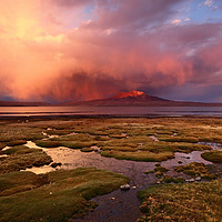 Buy canvas prints of Stormy Sunset Over Lauca National Park Chile by James Brunker