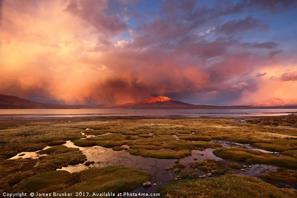 Stormy Sunset Over Lake Chungara Northern Chile Picture Board by James Brunker