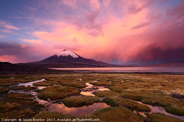 Stormy Sunset and Parinacota Volcano Chile Picture Board by James Brunker