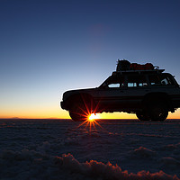 Buy canvas prints of Dawn Jeep Trip Across the Salar de Uyuni Bolivia by James Brunker