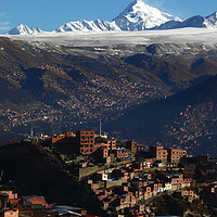Buy canvas prints of Vertical View of La Paz and Huayna Potosi Bolivia by James Brunker