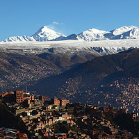 Buy canvas prints of Panorama of La Paz and Mt Huayna Potosi Bolivia by James Brunker