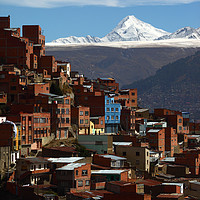 Buy canvas prints of Suburbs of La Paz and Mt Huayna Potosi Bolivia by James Brunker