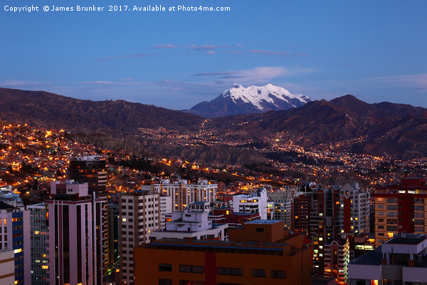 La Paz and Mt Illimani at Twilight Bolivia Picture Board by James Brunker