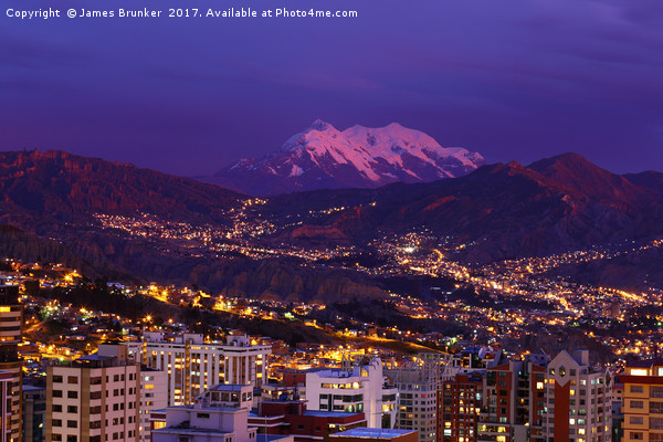 La Paz and Mt Illimani at Sunset Bolivia Picture Board by James Brunker