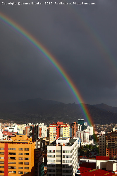 Rainbow Above La Paz CIty Centre Bolivia Picture Board by James Brunker