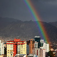 Buy canvas prints of Rainy Season Rainbow Over La Paz City Bolivia by James Brunker