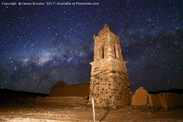 Ruined Church Tower and Milky Way Bolivia Picture Board by James Brunker