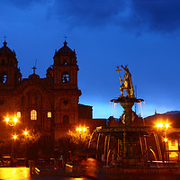 Buy canvas prints of Compania de Jesus Church at Twilight Cusco Peru by James Brunker