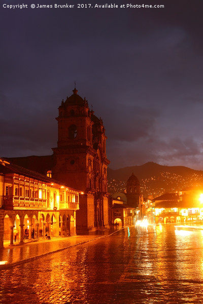Compania de Jesus Church on a Wet Night Cusco Peru Picture Board by James Brunker