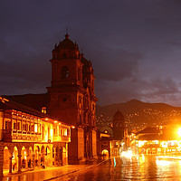 Buy canvas prints of Compania de Jesus Church on a Wet Night Cusco Peru by James Brunker