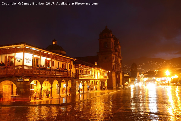Plaza de Armas Square on a Rainy Night Cusco Peru Picture Board by James Brunker