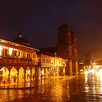 Buy canvas prints of Plaza de Armas Square on a Rainy Night Cusco Peru by James Brunker