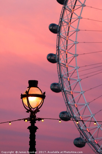 London Eye and Old Fashioned Street Lamp at Sunset Picture Board by James Brunker