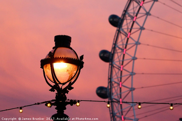 Ornate Street Light and Millennium Wheel at Sunset Picture Board by James Brunker