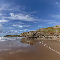 Buy canvas prints of Reflections at Mewslade Beach by Jo Evans