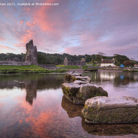 Buy canvas prints of Ogmore Castle and Stepping Stones by Neil Holman